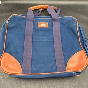 Lands End Vintage Navy Blue Canvas Leather Briefcase Travel Bag Made in USA